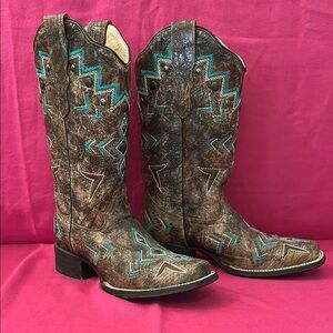 CORRAL size 8 - NEW - Brown and Teal Western Cowboy Boots